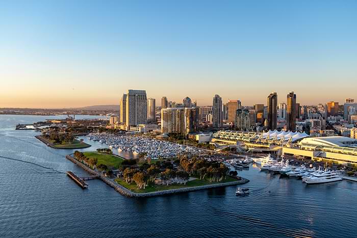 Aerial beauty shot of the San Diego Convention Center